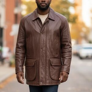 Vintage Aquascutum Of London Men's Brown Leather Jacket Coat Made In Canada